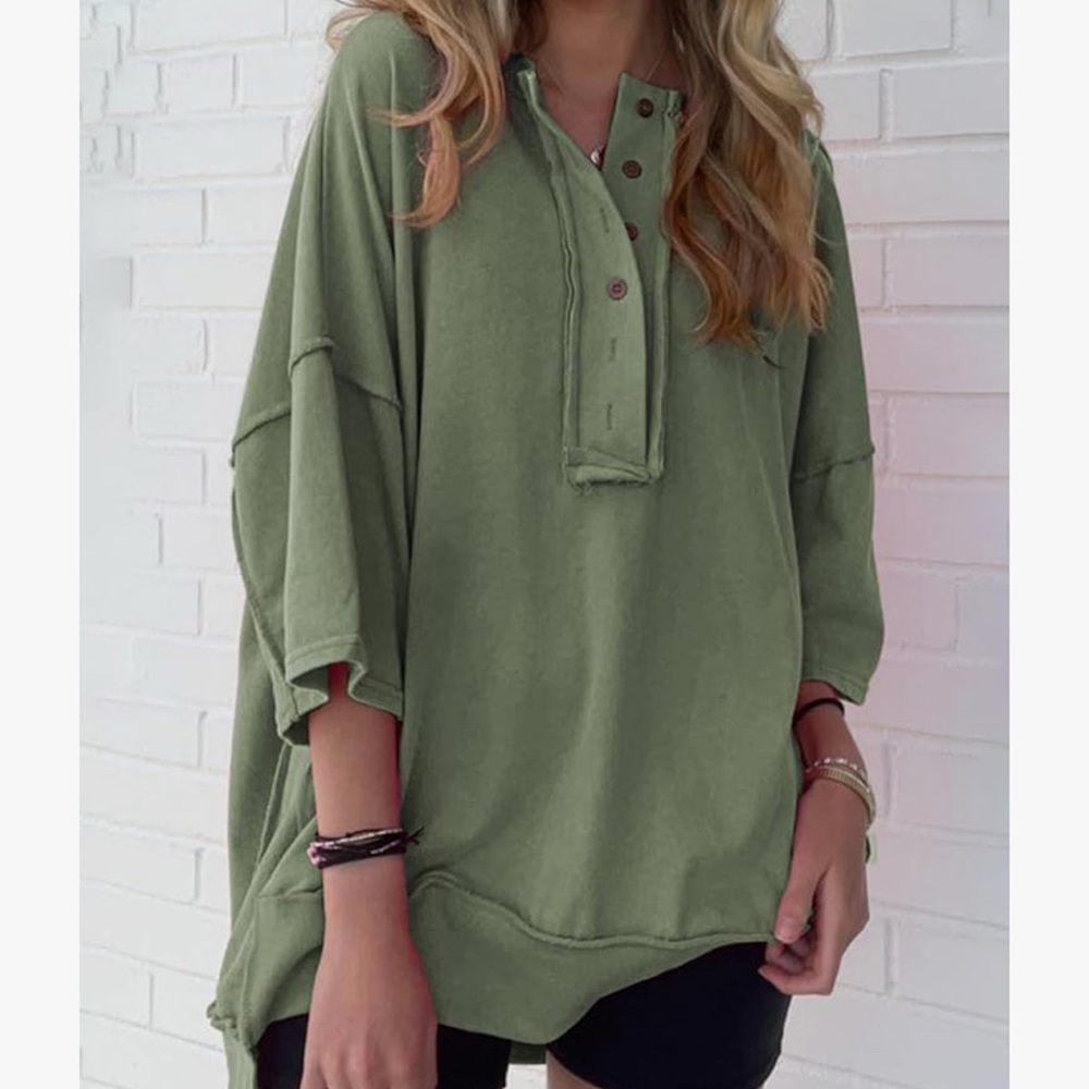 SHEWIN Short Sleeve Sweatshirt Henley Neck Cute Summer Tops for Women